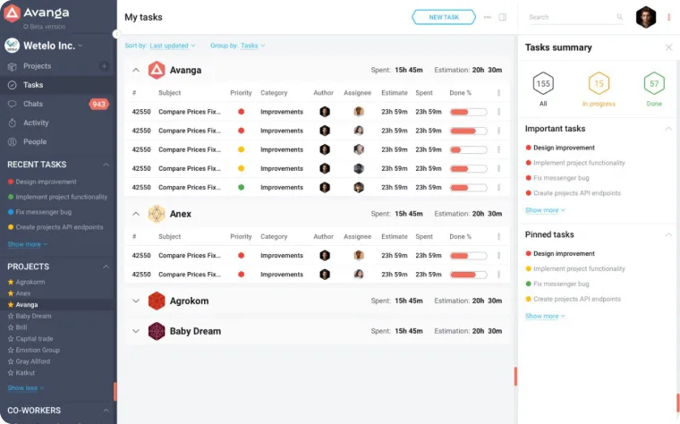 avanga mobile app tasks page preview