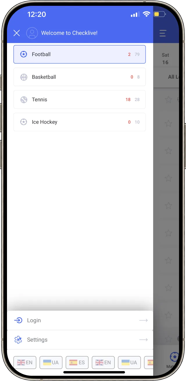 Checklive mobile app weclome page