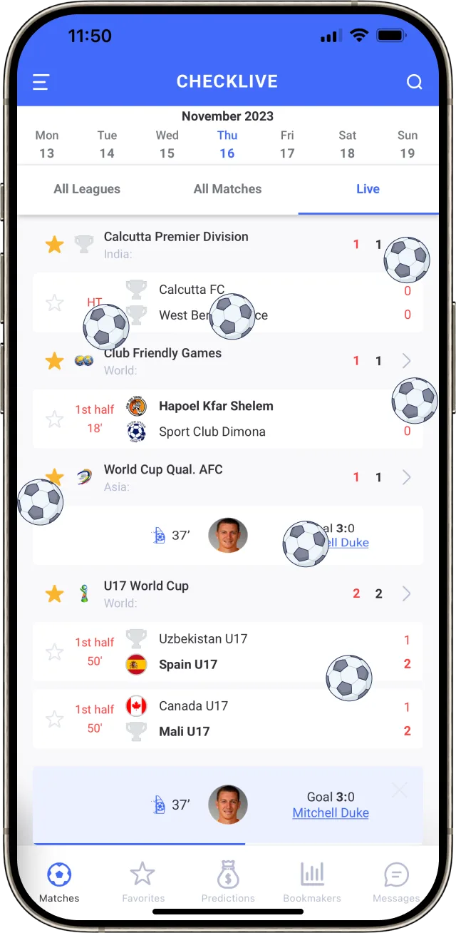 Checklive mobile app delightful animations with football balls example