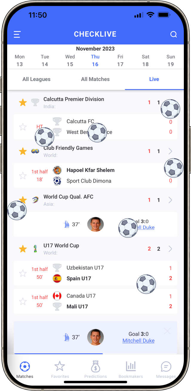 Checklive mobile app delightful animations with football balls example