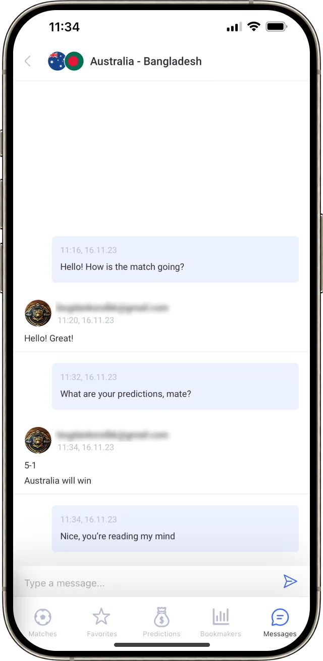 Example of checklive mobile app real-time football match chat without open keyboard