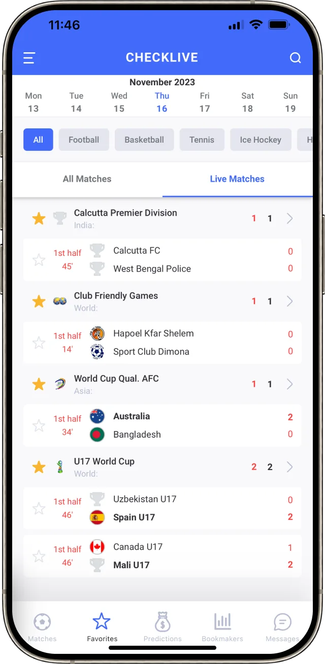 Check live mobile app all events calendar page example