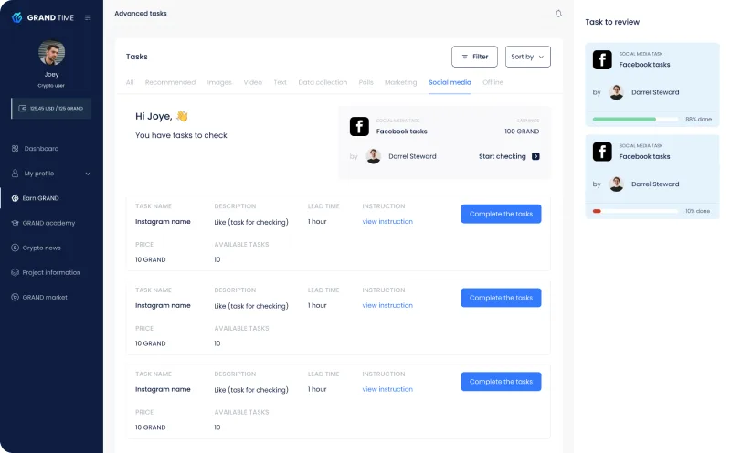 grand time web dashboard page preview