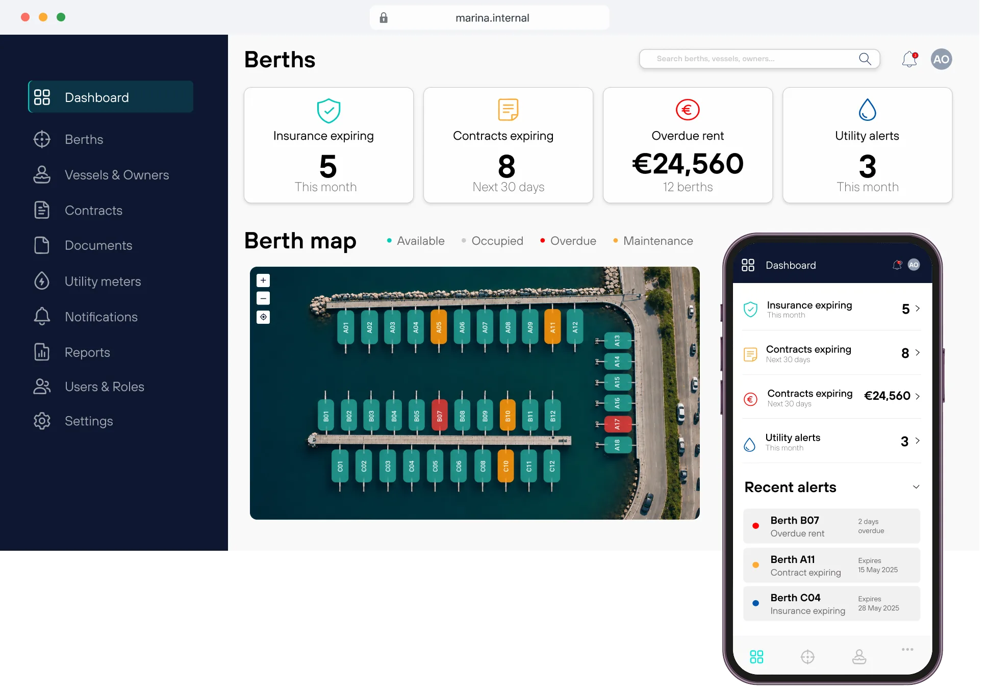 Berth map control panel preview