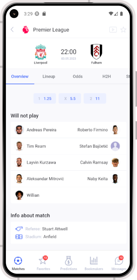 Checklive mobile app English Premier League match preview page