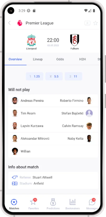 Checklive mobile app English Premier League match preview page