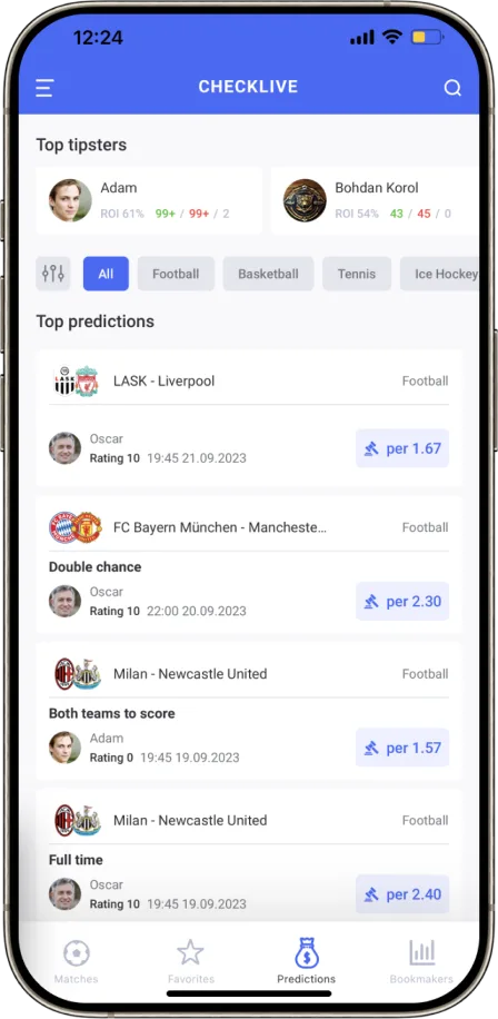 Checklive mobile app top tiers page