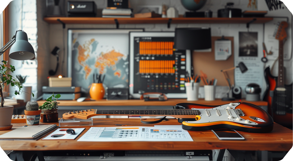 guitar on a desk